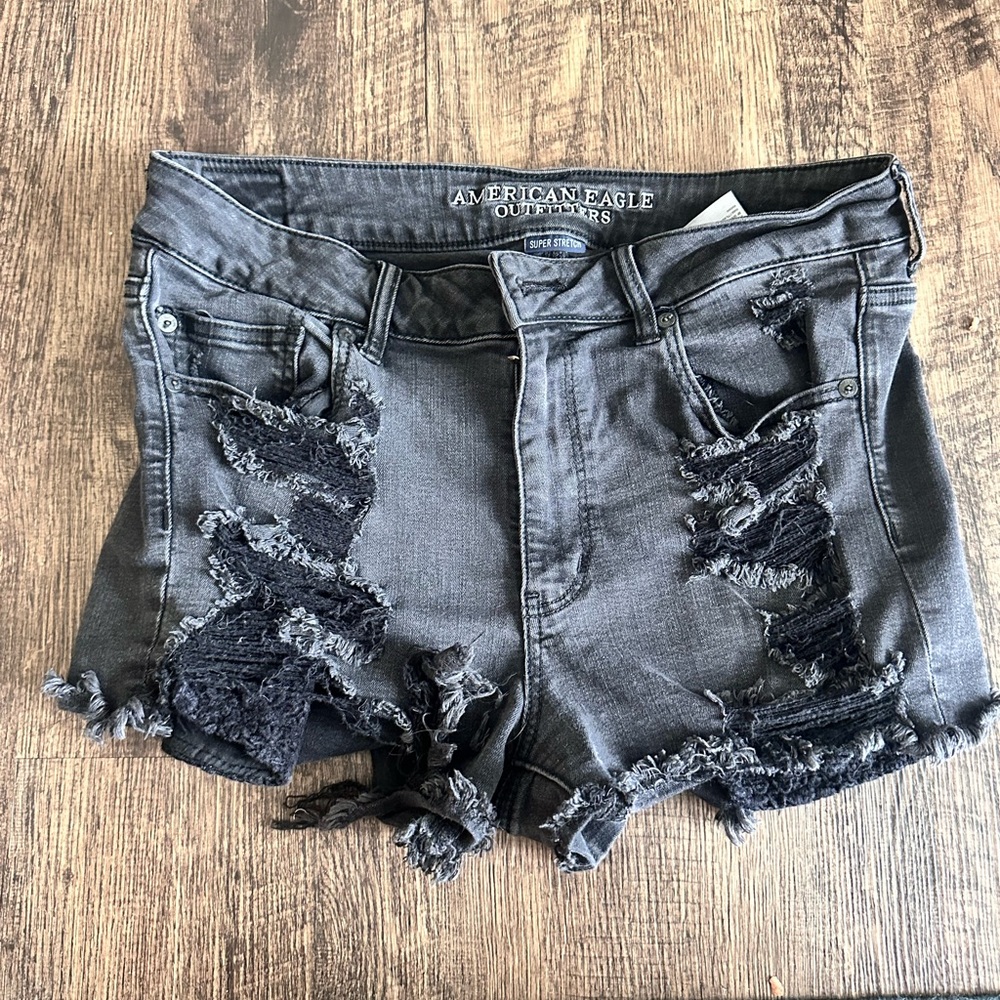 American Eagle Outfitters Gray Distressed Jean Shorts